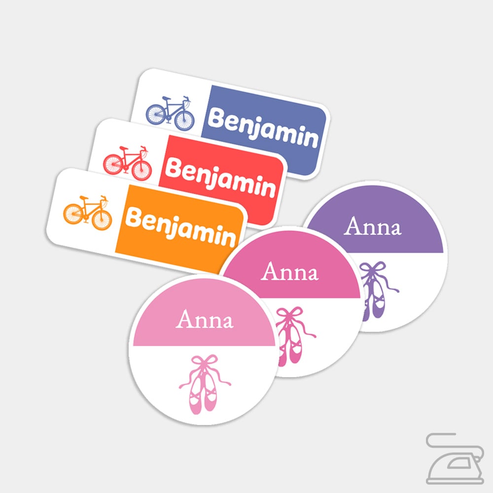 Classic printed iron on clothing labels multi colour