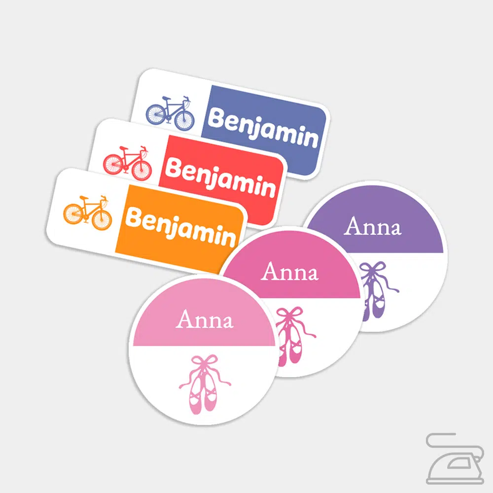 Classic printed iron on clothing labels multi colour